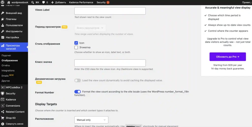 Как вставить счетчик просмотров Post Views Counter в тему Kadence